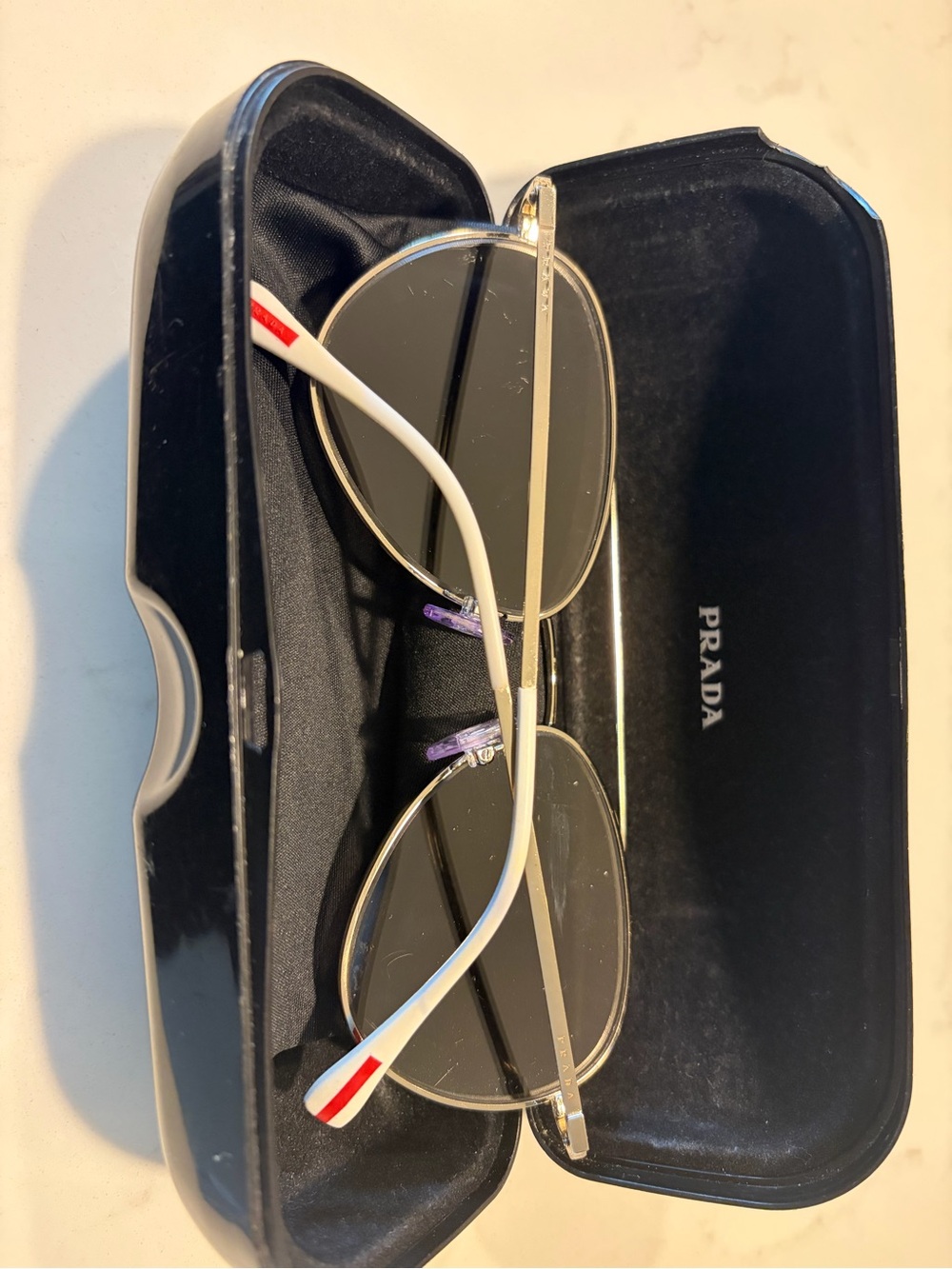 Prada Men’s Aviator Sunglasses - White Temples, Gold Frames